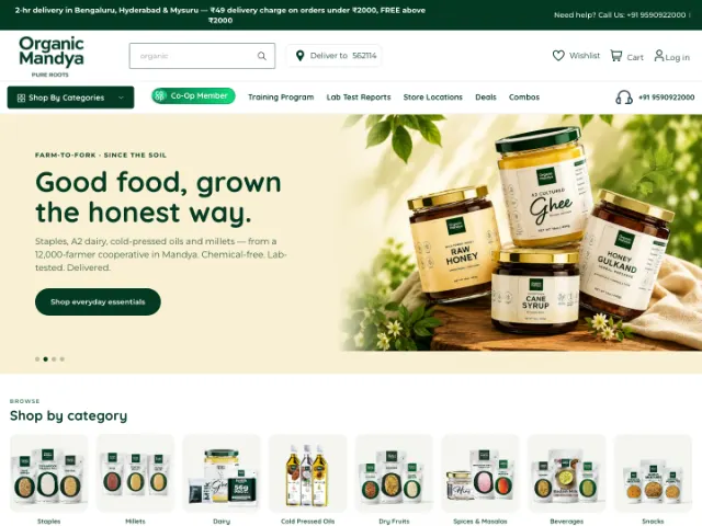 Screenshot of the Organic Mandya website