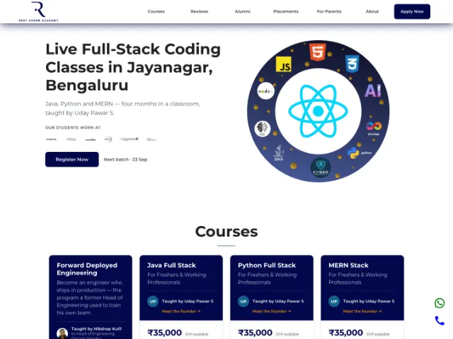 Screenshot of the Rest Coder Academy website