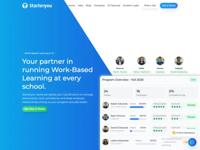 Screenshot of the Starteryou website